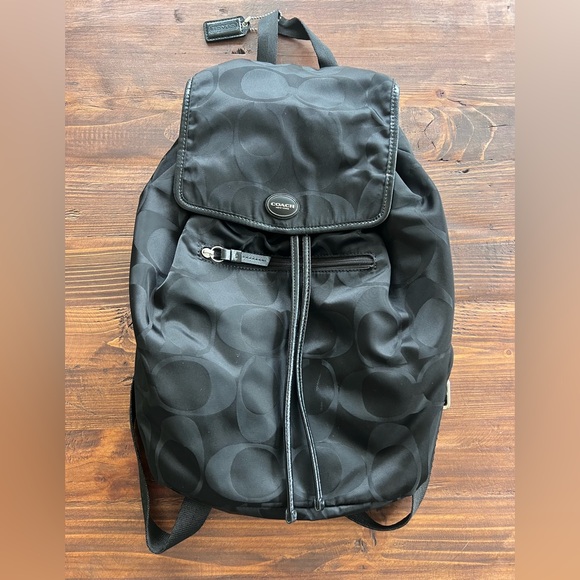 Coach Black Signature Getaway Nylon Backpack
